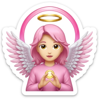 Alas de angel color rosa con un aro de luz rosado y aura rosado sticker