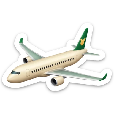 long light beige passenger airplane with dark green logo, emoji style sticker