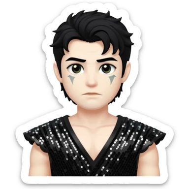 Cronus from Mythology with black hair, black sequin outfit sticker