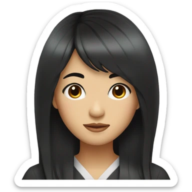 Asian woman in her 40s, black hair with fringes. sticker