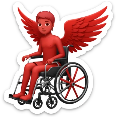 "Red silhouette of a person in a wheelchair with a wing on the left shoulder, clean lines, minimalist emoji" sticker