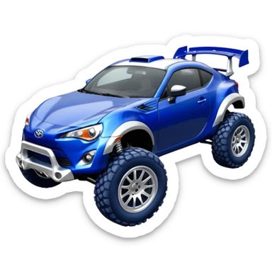 Rally race car Widened roof Long wheelbase widened pearly midnight snow dark blue 2nd generation 2025 Toyota 86 off-road racer chrome nerf bars,side steps mounted under-door-sill climbing rock sliders, and silver satin wheels  sticker