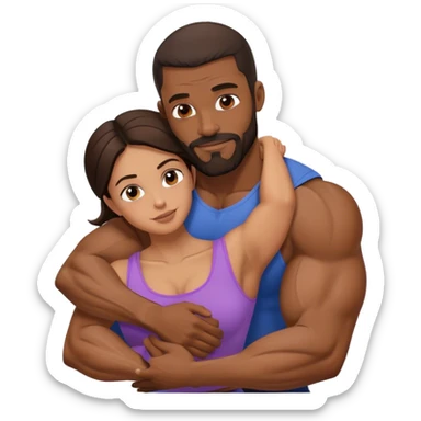 Black man with facial hair and muscles hug small beautiful brunette woman sticker