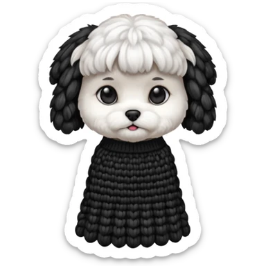 Maltese seduto in bianco e nero con vestitino in maglia sticker