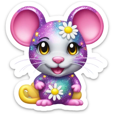 Lisa frank glitter mouse with daisy  sticker