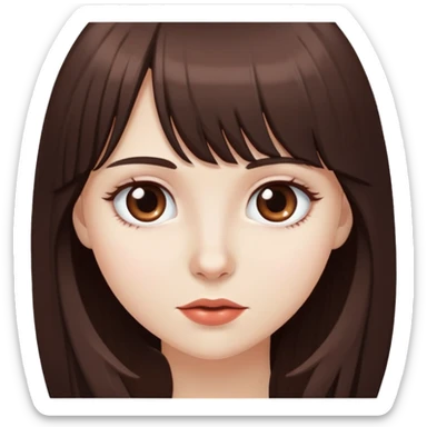 White-skinned girl with dark brown eyes and long chocolate-colored hair with bangs.

 sticker