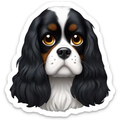 Small completely black king charles spaniel with black fur on his whole face and white fur on chest sticker