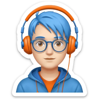 blue haired orange headphone wearing spectacled sticker
