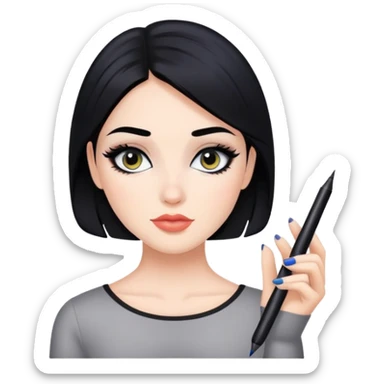 pretty girl with black hair, fair skin, makeup, and eyeliner sticker