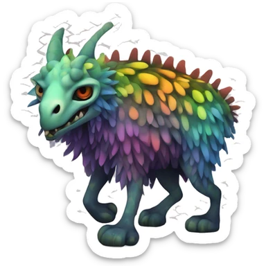 a colorful edgy vernid-fionbri-creature with splash patterns full body sticker