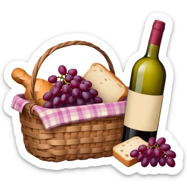 Food Basket, Pink basket, plaid lining, with both food, drink and fruits sticker