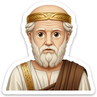 Cinematic Realistic portrait of Plato, depicted as a wise ancient philosopher with a contemplative gaze and detailed traditional Greek attire, rendered in soft, classical lighting that evokes antiquity sticker