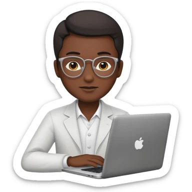 developer emoji, professional person with a laptop, confident expression, black skin tone sticker