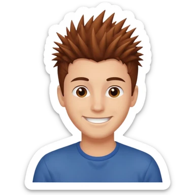 young man with brown spiky hair, smiling sticker