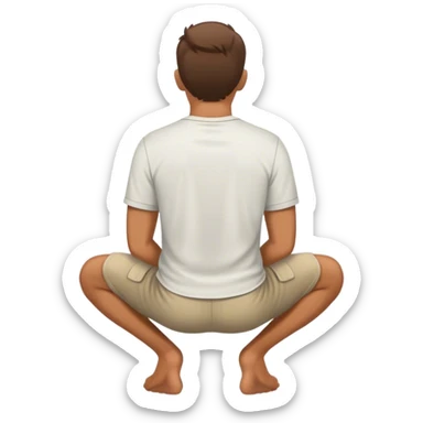 man kneeling shown from back wearing shirt on knees shown from back facing away sticker