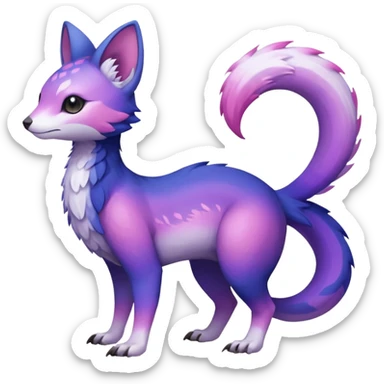  White with indigo-Violet-purple-pinkish-gradient markings beautiful handsome gorgeous aesthetic colorful vibrant Vernid-Trico-species-Fakemon-creature by LiLaiRa, 4 legs, 1 tail, random markings, (full body) sticker