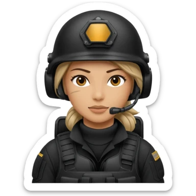 female special operations communications operator with combat gear in black sticker