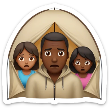 dark skinned black man standing outside of a tent scaring two girls inside of a tent sticker