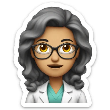 Mad female scientist with long black and gray hai sticker
