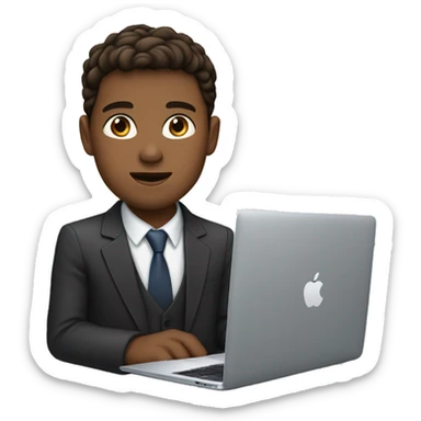 young man white with brown eyes and brown hairs dressed in a suit work on apple macbook sticker