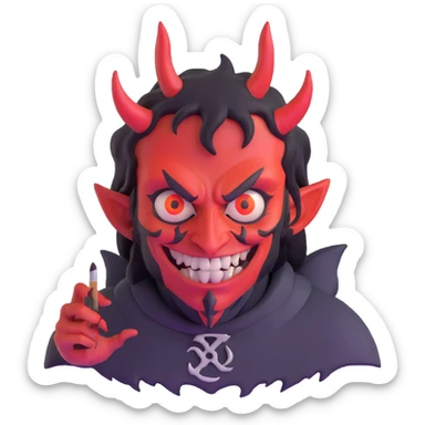 Demonic artist with wild eyes and a sinister smile painting hellscapes sticker
