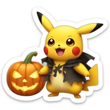 Cute Pikachu holding halloween pumpkin sticker