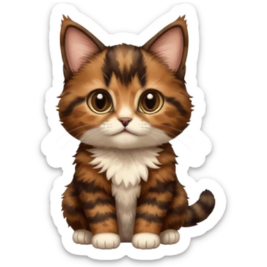 A high-resolution photo-realistic digital illustration of a brown multicoloured  tortoiseshell cat kitten, chest upward sticker