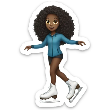 Black girl long curly hair ice skating  sticker