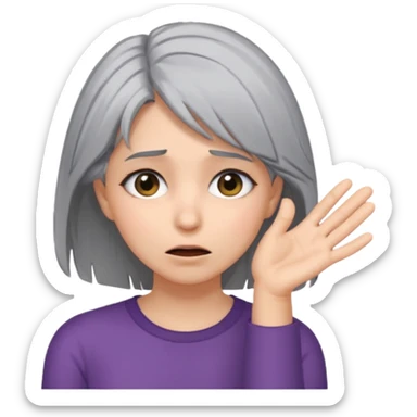 young woman with gray hair and 1 palm of hand covering face in exasperation sticker