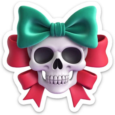 gothic bow, deep emerald velvet, silver skull charm, black rose center, rich and gothic sticker