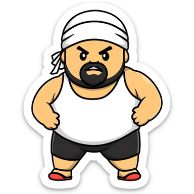 White skin fat guy with black durag and black beard in wrestling singlet sticker