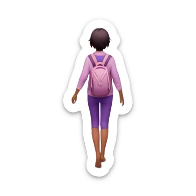 A small figure walks back across a foggy bridge, holding soft pink and purple orbs in each hand—symbolizing compassion and forgiveness. A gentle heart aura trails behind them, showing healing in motion. sticker
