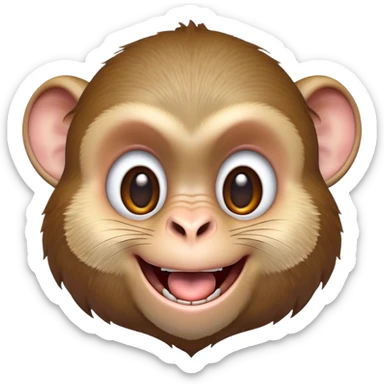 Cinematic Cheeky Macaque Portrait Emoji, Grinning mischievously with a tilted head and a playful smirk, showcasing a smart, agile build with soft, textured fur and wide, sparkling eyes pulling a funny face, Simplified yet strikingly expressive features, highly detailed, glowing with a warm, vibrant radiance, high shine, spirited and impish, stylized with an air of cheeky primate mischief, focused and teasing, soft glowing outline, capturing the essence of a cheeky macaque that looks ready to jump out of the screen with playful charm! sticker