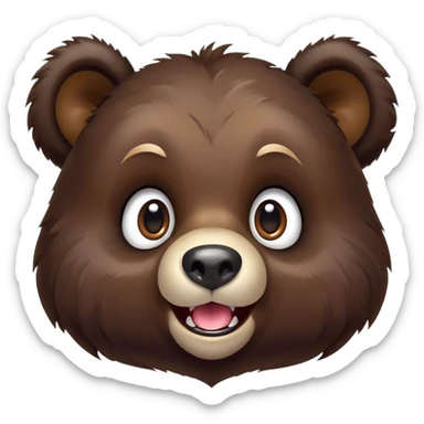 Cinematic Comical bear cub Portrait Emoji, Head tilted dramatically with an exaggeratedly amused expression, featuring a striking, glossy dark brown fur with bold fur texture, wide, expressive eyes filled with playful disbelief, Simplified yet hilariously expressive features, highly detailed, glowing with a slightly sassy glow, high shine, dramatic yet playful, stylized with an air of cheeky wilderness mischief, bright and endearing, soft glowing outline, capturing the essence of a spirited and over-the-top bear cub, so meme-worthy it feels like it could roar its way into internet fame instantly! sticker