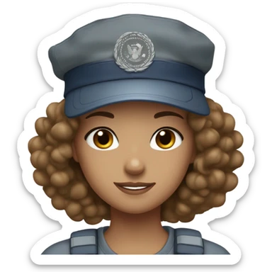 Tumblr girl with curly brown hair tan skin blue eyes military stamp cap and grey shirt sticker