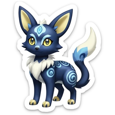 Shiny Exotic Colorful Excessive Mysterious Gothic Meowstic-Umbreon-Poochyena-Pokémon-Fakémon-hybrid-creature (full body) with pattern-markings with golden eyes sticker