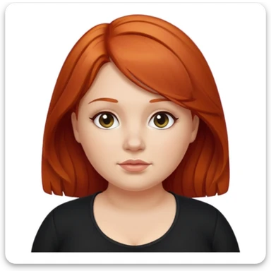 Mujer pelirroja medianamente gordita con el cabello un poco ondulado y lacio, con ropa negra sticker