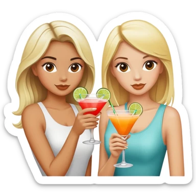 three blonde girls and one brunette girl drinking cocktails  sticker