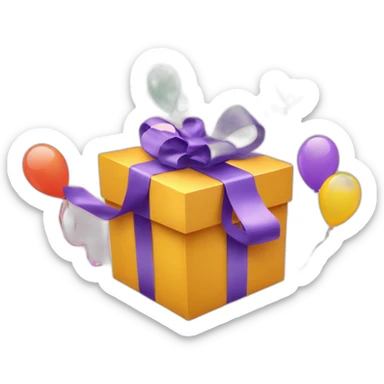 Gift box with ribbon and balloons flying out of it  sticker