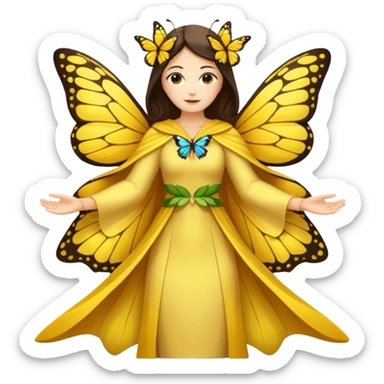 nature spirit woman dressed as butterfly herald yellow, wing sleeves spread sticker