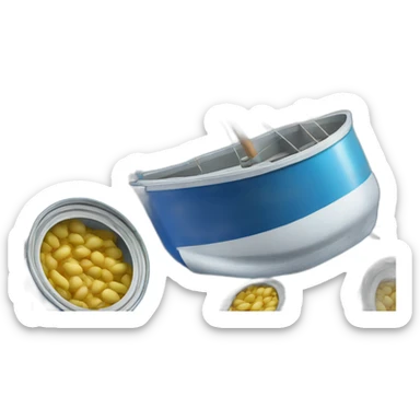 realistic can of tuna fish sowing the blue shape of a sailling boat on a sea background sticker