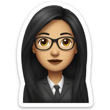 Female defense attorney with long black hair with glasses sticker