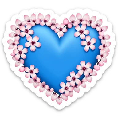 goth  blue sakura heart, heart made of white sakura petals with pink accents, remove background sticker
