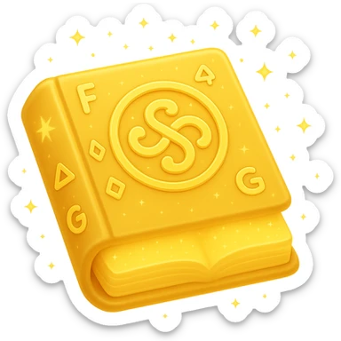 Create a mystic yellow book that looks magical, glowing, and enchanted with subtle sparkles and no flames. Render it in the style of apple emojis with no background. sticker