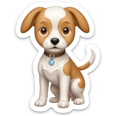 a full body white beagle x maltese x chi dog the size of a kelpie with light brown ears and a light brown patch on one eye sticker