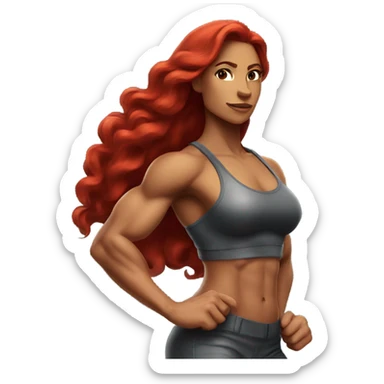 Very fit Latina with long red hair and and of steel flexing her muscles sticker
