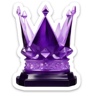 High gloss plastic sculpture crown with a geometric faceted design. The crown is sparkling and standing upright on a base with angular and baroque features. The vibrant midtone subtlety of dark purples highlights the sharp edges and planes.  sticker