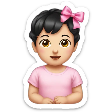 Baby with short blackhair and pink bow sticker
