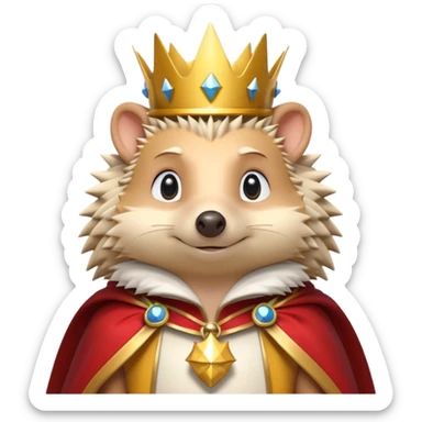 king hedgehog portrait, head and shoulders only, wearing a small golden crown, royal cape collar, proud confident expression, cute spiky fur details, fantasy royal vibe, 3D cartoon, mobile game icon style, clean background, no text, no watermark
 sticker