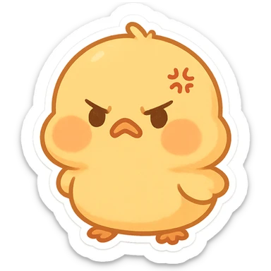 cute angry chibi chick, soft and round, yellow, puffed cheeks, adorable expression, suitable for emoji sticker sticker